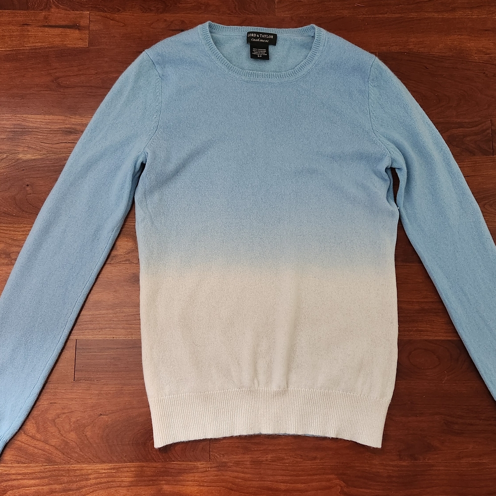 Lord & Taylor Blue and Cream Crew Neck Sweater